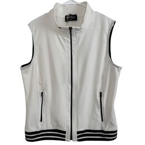 Frank Lyman Weekend White Zip Up Vest Black Striped Trim Mock‎ Neck XL